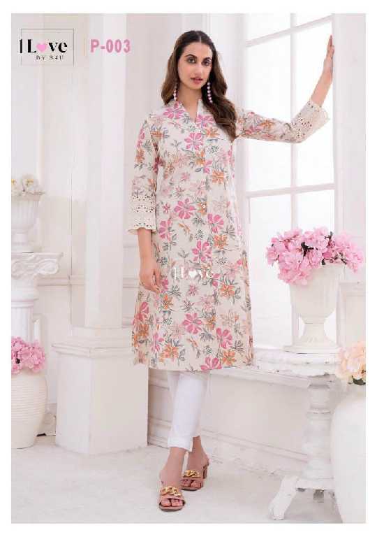 1love By S4U Pearl Wholesale Pure Cotton With Chikan Work Long Kurtis