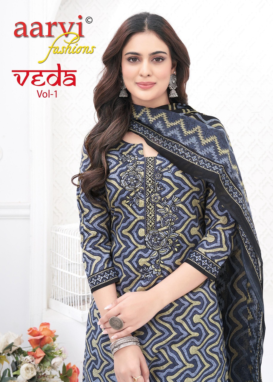 Aarvi Veda Vol-1 Wholesale Pure Cotton With Kashmiri Work Readymade Suits