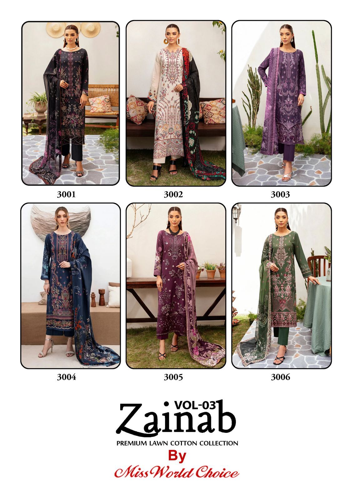 Miss World Zainab Vol-3 Wholesale Exclusive Karachi Print Cotton Dress Material