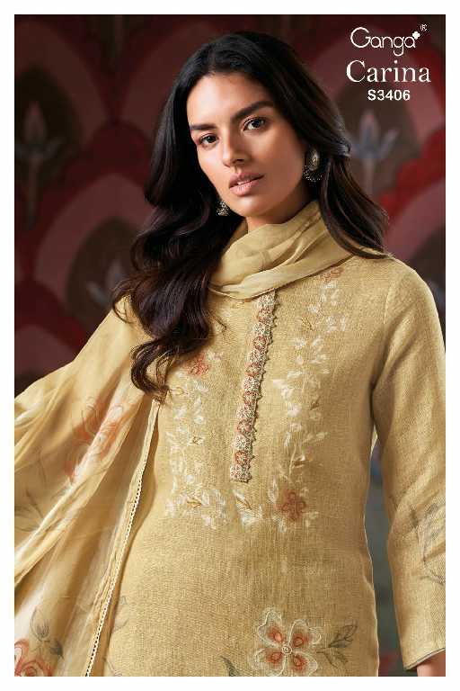 Ganga Carina S3406 Wholesale Pure Linen With Hand Embroidery Salwar Suits