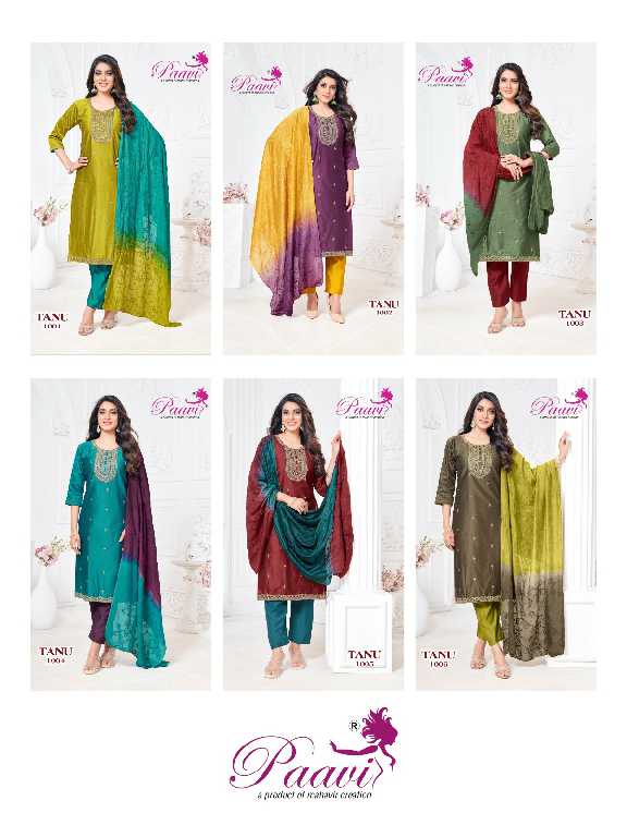 Paavi Tanu Wholesale Liva Silk With Lining Kurti With Pant And Dupatta