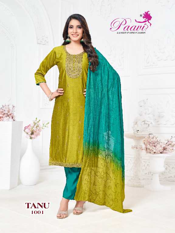 Paavi Tanu Wholesale Liva Silk With Lining Kurti With Pant And Dupatta