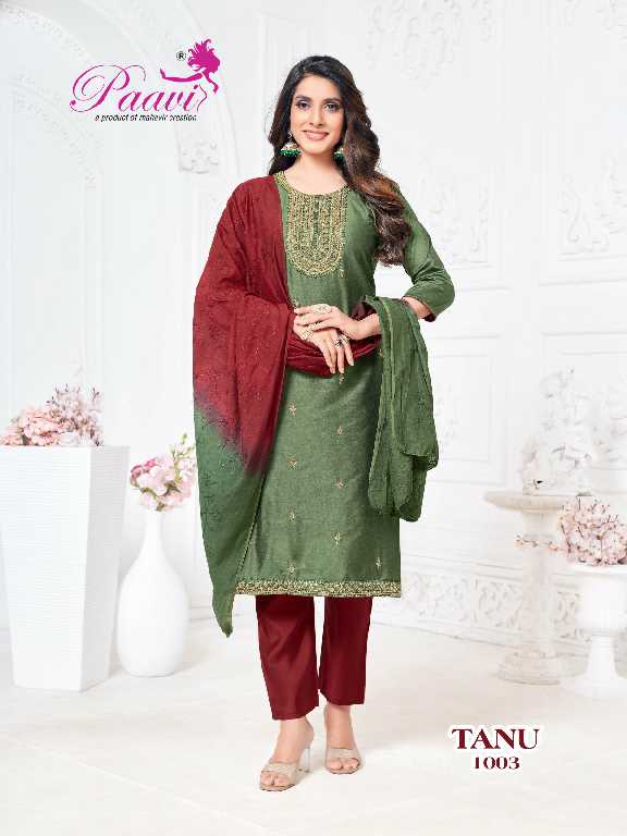 Paavi Tanu Wholesale Liva Silk With Lining Kurti With Pant And Dupatta