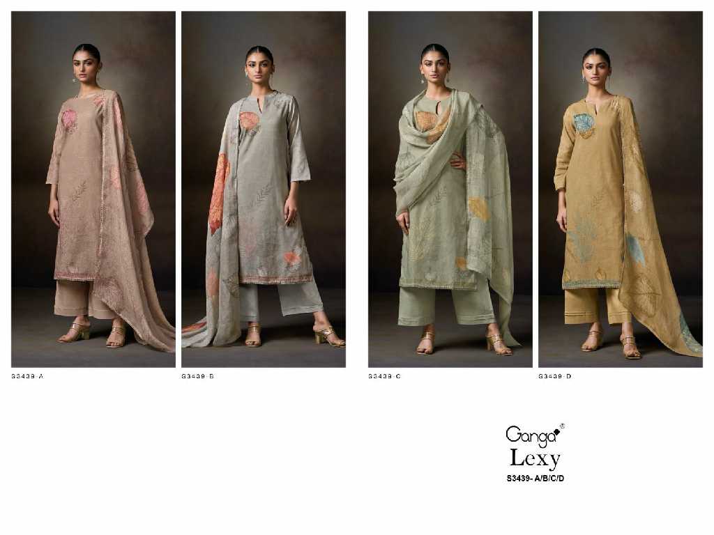 Ganga Lexy S3439 Wholesale Cotton Linen With Hand Embroidery Salwar Suits