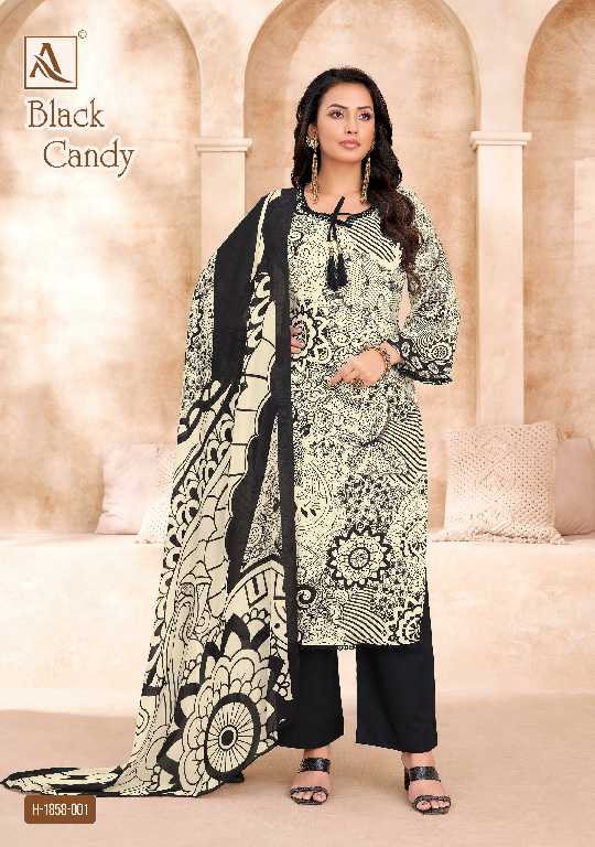 Alok Black Candy Wholesale Viscose Muslin With Hand Work Dress Material
