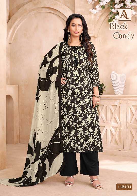 Alok Black Candy Wholesale Viscose Muslin With Hand Work Dress Material