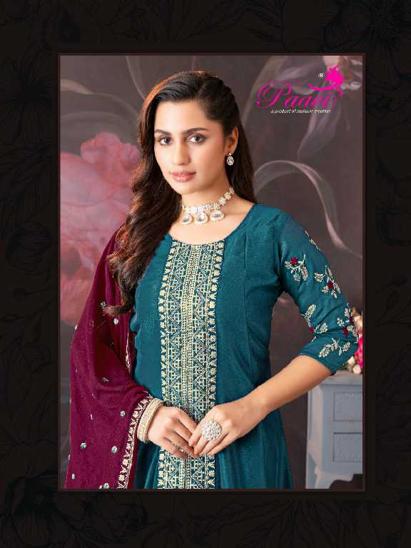 Paavi Simran Wholesale Vichitra With Sleeve Work Readymade Suits
