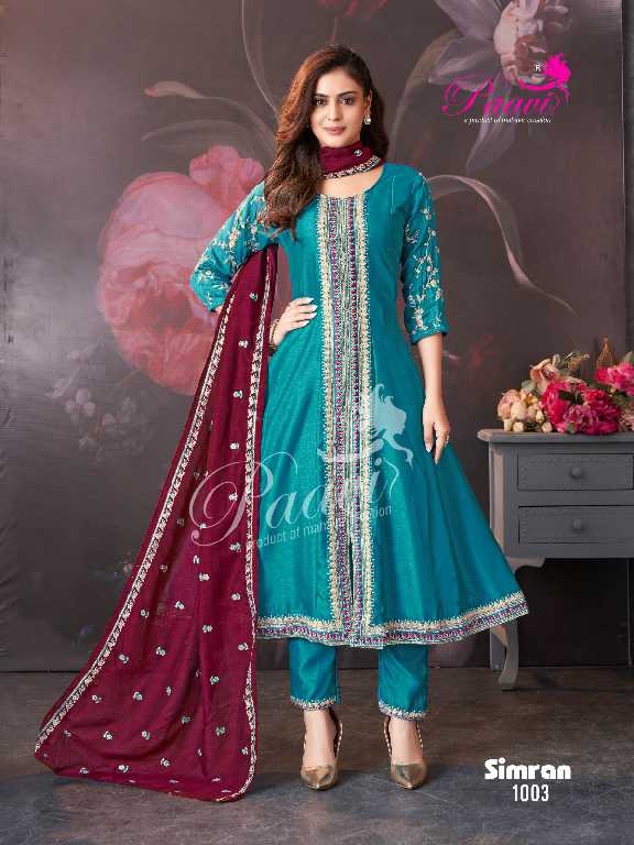 Paavi Simran Wholesale Vichitra With Sleeve Work Readymade Suits
