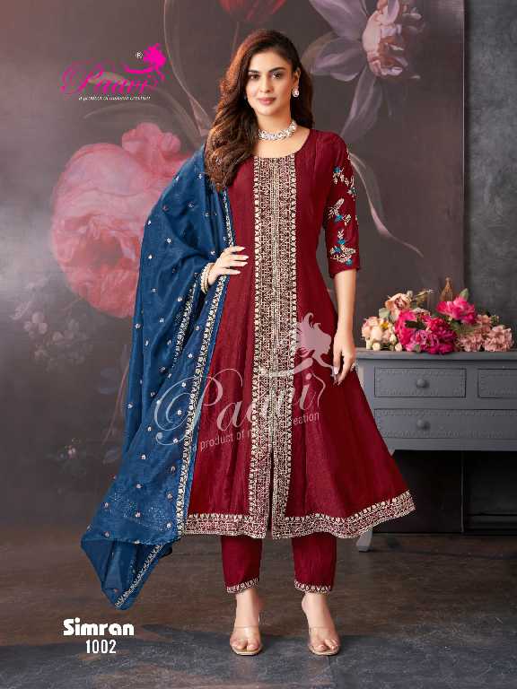 Paavi Simran Wholesale Vichitra With Sleeve Work Readymade Suits