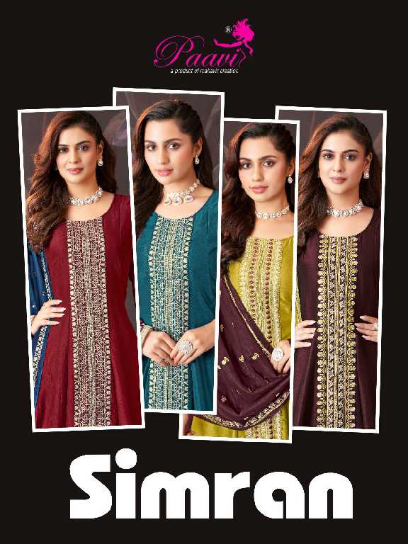 Paavi Simran Wholesale Vichitra With Sleeve Work Readymade Suits