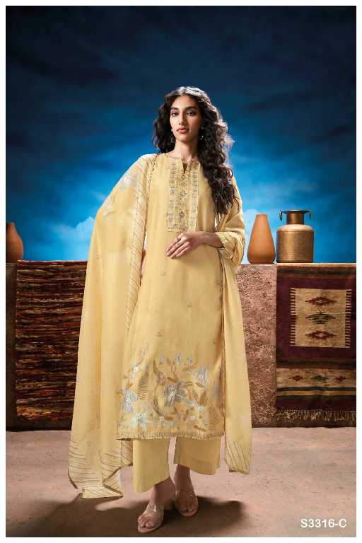 Ganga Odeta S3316 Wholesale Pure Bemberg Silk With Hand Embroidery Salwar Suits