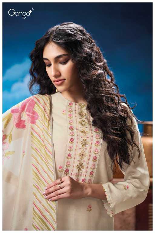 Ganga Odeta S3316 Wholesale Pure Bemberg Silk With Hand Embroidery Salwar Suits