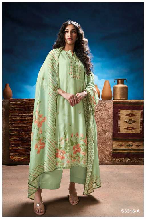 Ganga Odeta S3316 Wholesale Pure Bemberg Silk With Hand Embroidery Salwar Suits