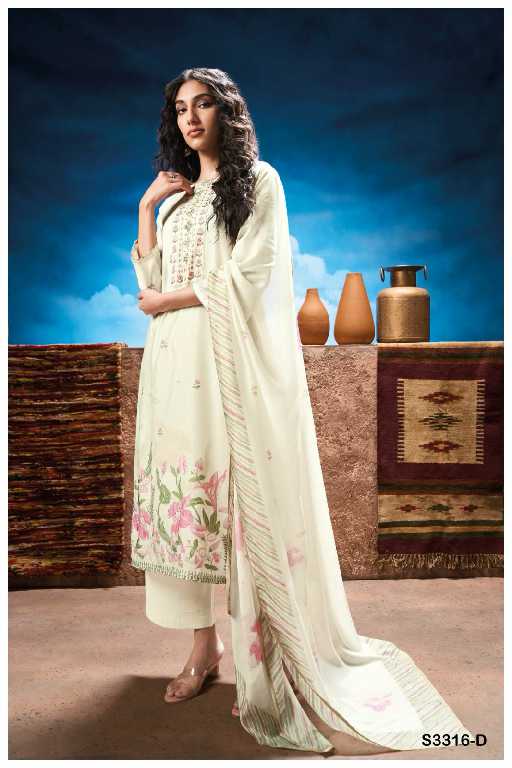 Ganga Odeta S3316 Wholesale Pure Bemberg Silk With Hand Embroidery Salwar Suits