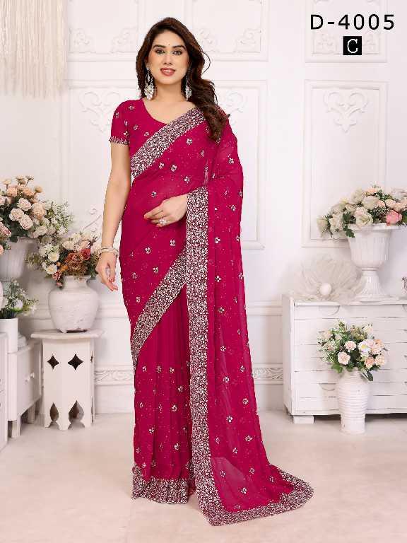 Jayshree D.no 4005 Colour Wholesale 60 Gram Georgette With Stone Work Party Wear Sarees