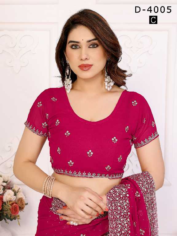 Jayshree D.no 4005 Colour Wholesale 60 Gram Georgette With Stone Work Party Wear Sarees