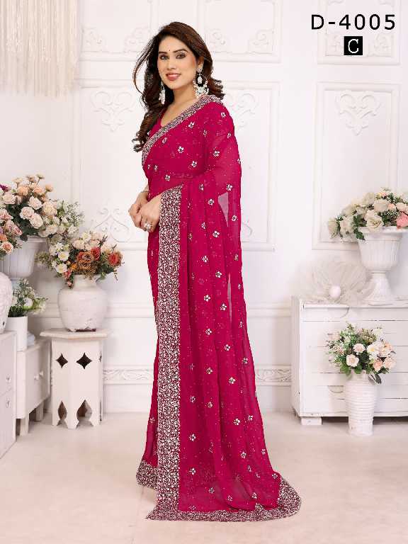 Jayshree D.no 4005 Colour Wholesale 60 Gram Georgette With Stone Work Party Wear Sarees