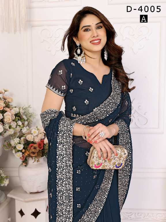 Jayshree D.no 4005 Colour Wholesale 60 Gram Georgette With Stone Work Party Wear Sarees