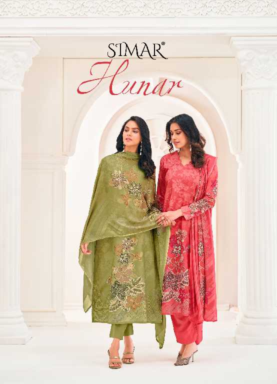 Glossy Simar Hunar Wholesale Pure Lawn Cotton With Handwork Salwar Suits