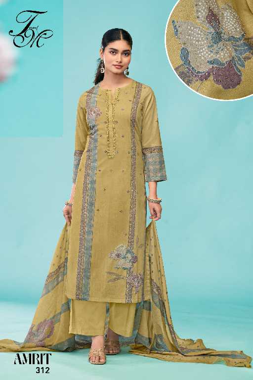 T And M Amrit Wholesale Pure Cotton Lawn With Hand Work Salwar Suits