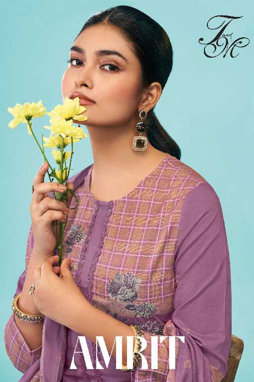 T And M Amrit Wholesale Pure Cotton Lawn With Hand Work Salwar Suits