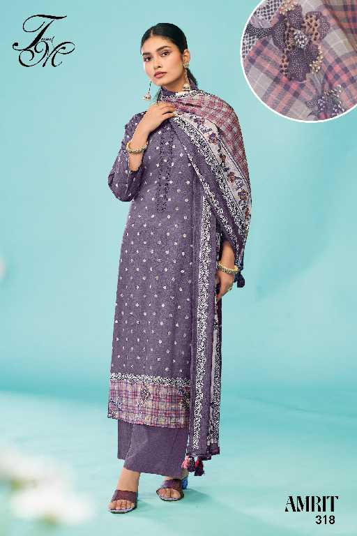 T And M Amrit Wholesale Pure Cotton Lawn With Hand Work Salwar Suits