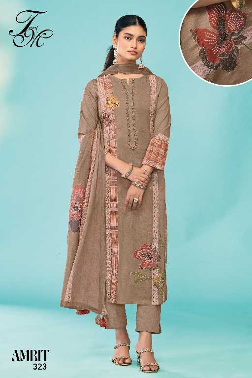 T And M Amrit Wholesale Pure Cotton Lawn With Hand Work Salwar Suits