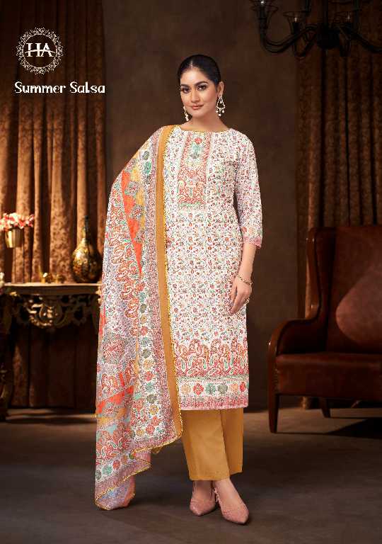 Harshit Summer Salsa Wholesale Pure Cambric With Diamond Work Dress Material