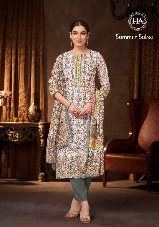 Harshit Summer Salsa Wholesale Pure Cambric With Diamond Work Dress Material