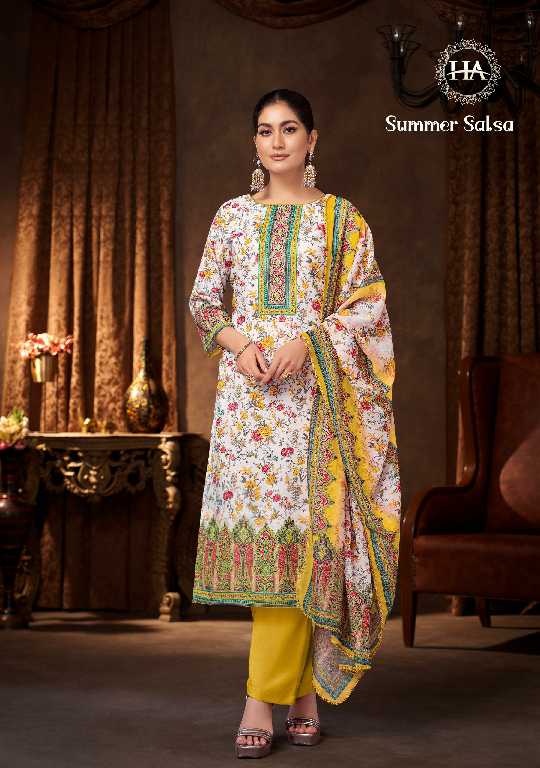 Harshit Summer Salsa Wholesale Pure Cambric With Diamond Work Dress Material