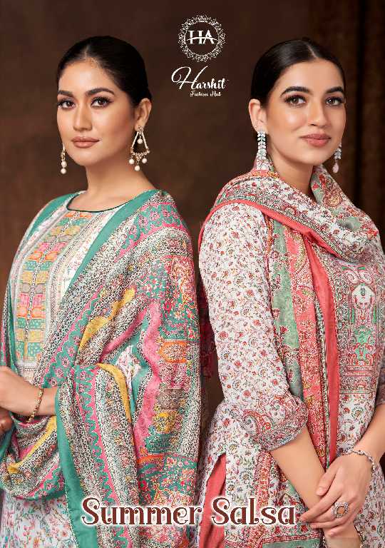Harshit Summer Salsa Wholesale Pure Cambric With Diamond Work Dress Material