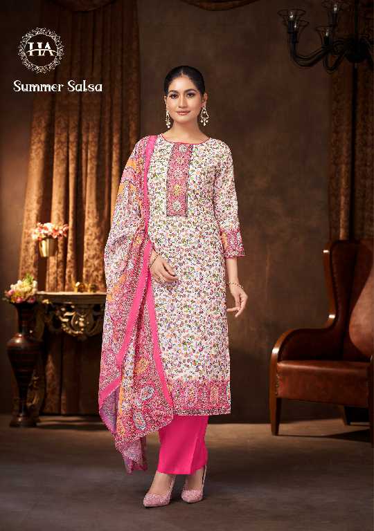 Harshit Summer Salsa Wholesale Pure Cambric With Diamond Work Dress Material