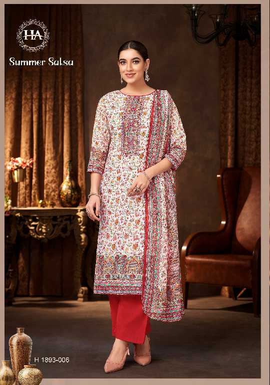 Harshit Summer Salsa Wholesale Pure Cambric With Diamond Work Dress Material