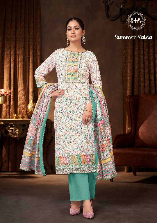 Harshit Summer Salsa Wholesale Pure Cambric With Diamond Work Dress Material