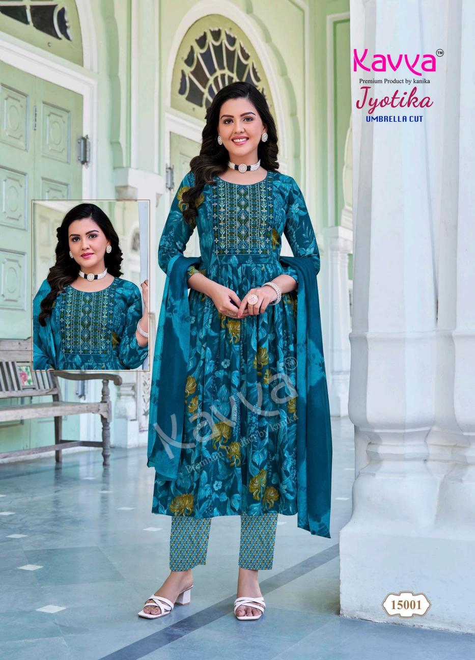 KAVYA JYOTIKA VOL 15 UMBRELLA CUT FOIL PRINT READYMADE SALWAR SUIT