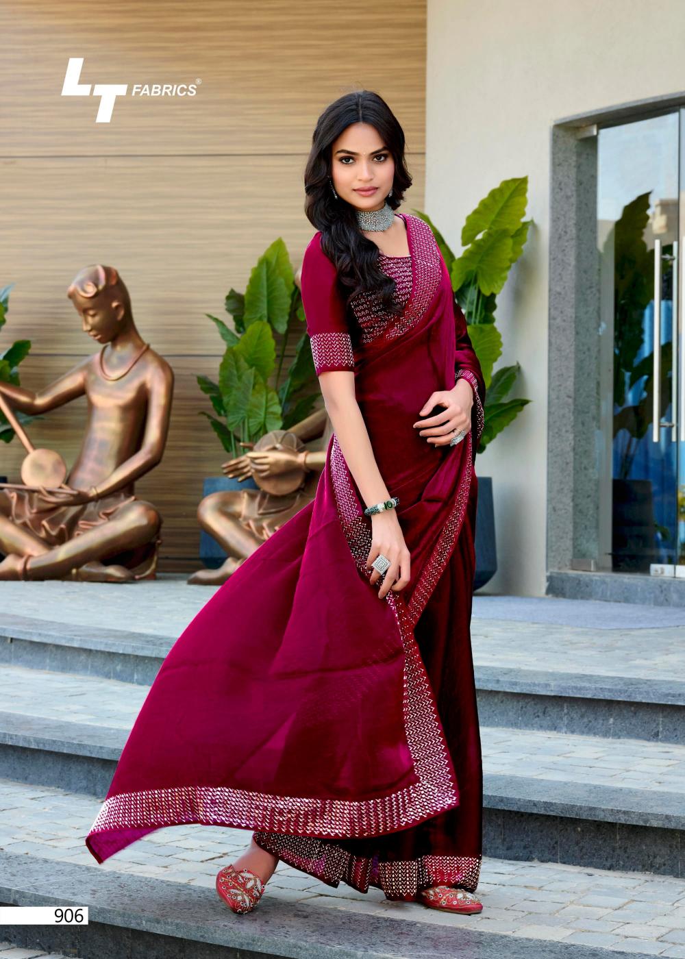 LT Fabrics signature vol 9 elegant style malai silk saree supplier