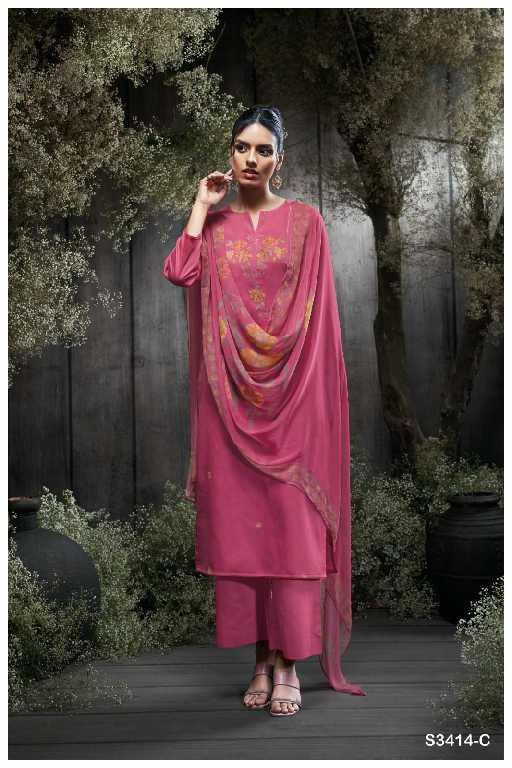 Ganga Jaeda S3414 Wholesale Cotton Silk With Embroidery Salwar Suits