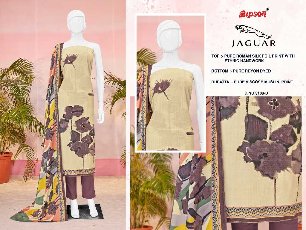 Bipson Jaguar D.no 3188 Wholesale Roman Silk With Ethnic Handwork Dress Material