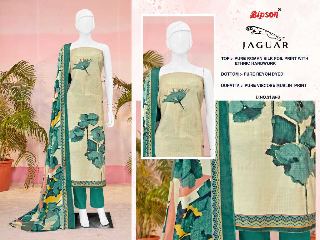 Bipson Jaguar D.no 3188 Wholesale Roman Silk With Ethnic Handwork Dress Material