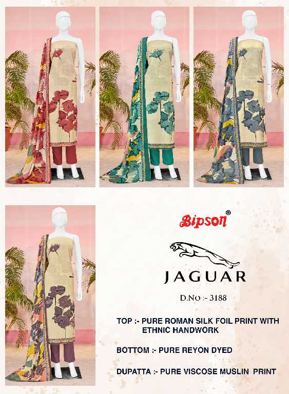 Bipson Jaguar D.no 3188 Wholesale Roman Silk With Ethnic Handwork Dress Material