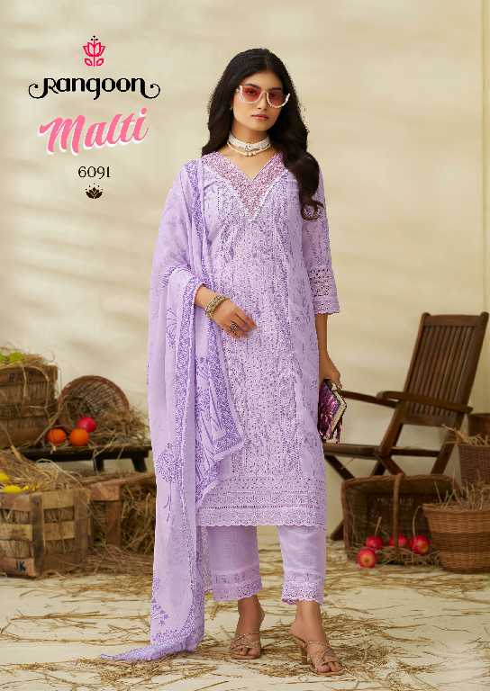 Rangoon Malti Wholesale Pure Cotton Chiffly Work Readymade 3 Piece Suits