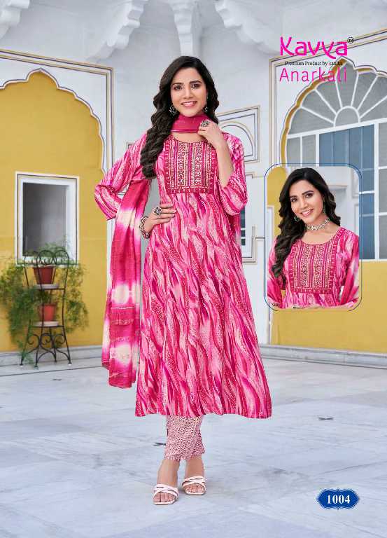 Kavya Anarkali Vol-1 Wholesale Rayon Cloth Anarkali Top With Pant And Dupatta