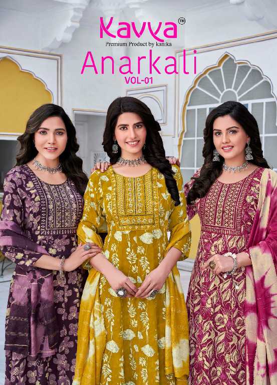 Kavya Anarkali Vol-1 Wholesale Rayon Cloth Anarkali Top With Pant And Dupatta