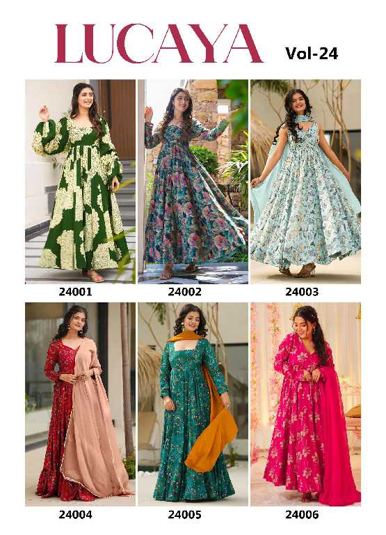 Lucaya Vol-24 Wholesale Heavy Reyon Gown With Dupatta Catalog