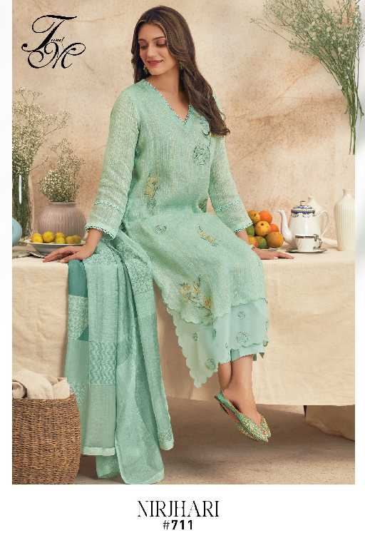 T And M Nirjhari Wholesale Pure Fancy Linen With Embroidery Work Salwar Suits