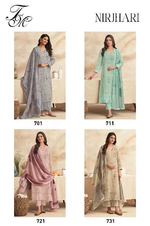 T And M Nirjhari Wholesale Pure Fancy Linen With Embroidery Work Salwar Suits