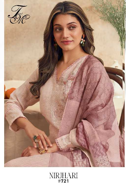 T And M Nirjhari Wholesale Pure Fancy Linen With Embroidery Work Salwar Suits