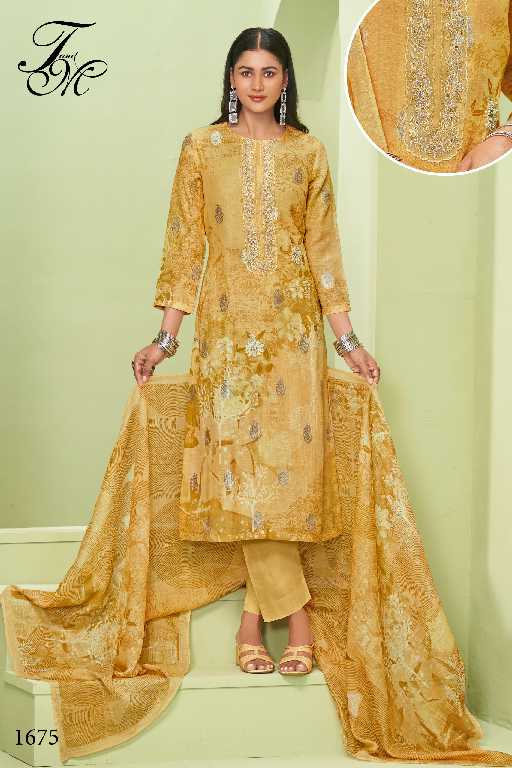 T And M Tripti Wholesale Pure Linen Jacquard With Hand Work Salwar Suits