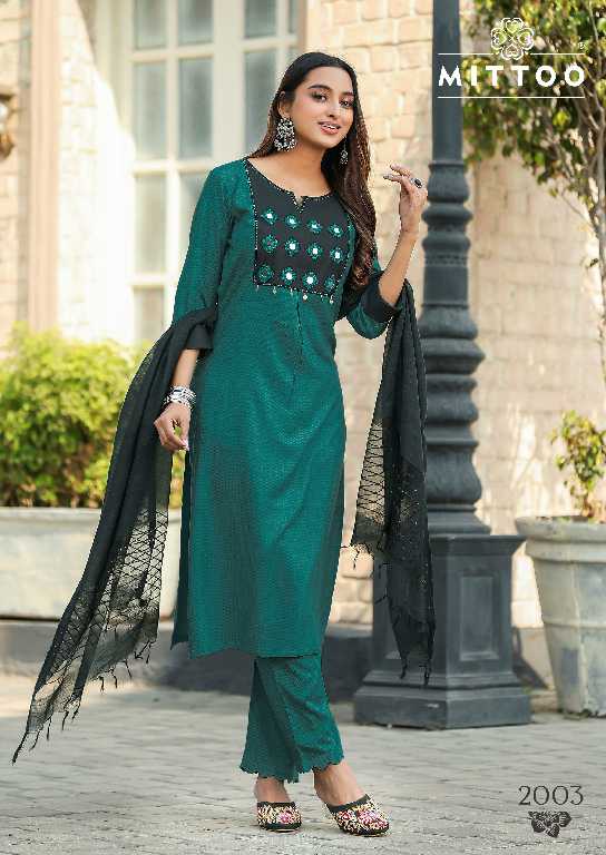 Mittoo Rashmika Wholesale Rayon Print 3 Piece Readymade Suits