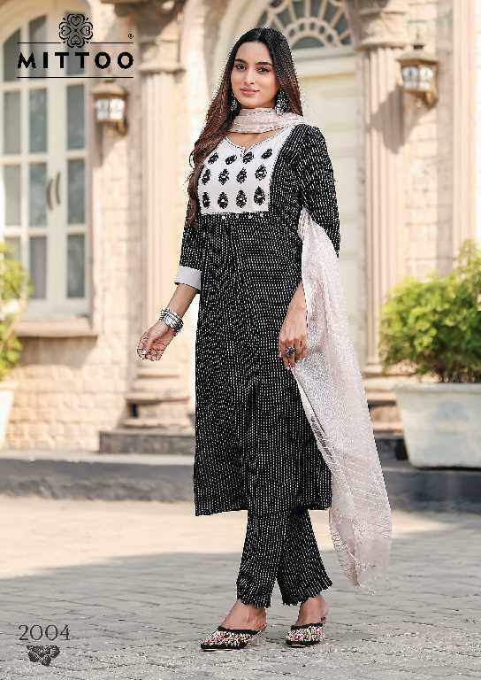 Mittoo Rashmika Wholesale Rayon Print 3 Piece Readymade Suits